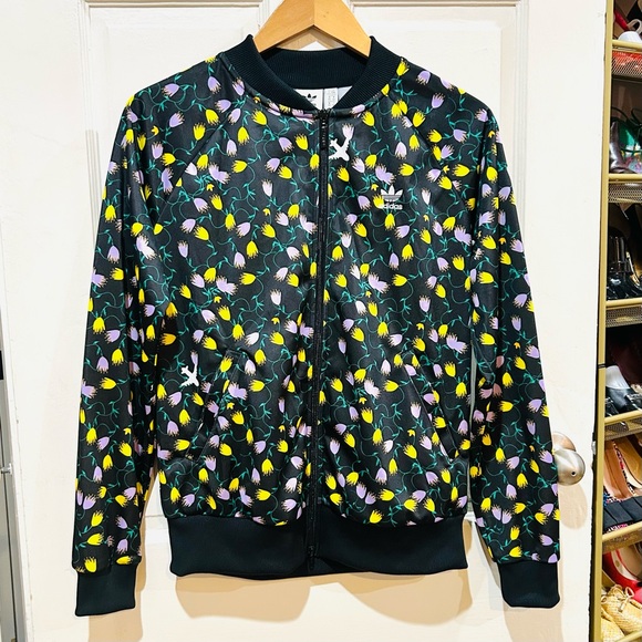 Adidas Originals RARE Floral Bomber Jacket Zip-Up Women’s Sporty Black Size M - Picture 7 of 15